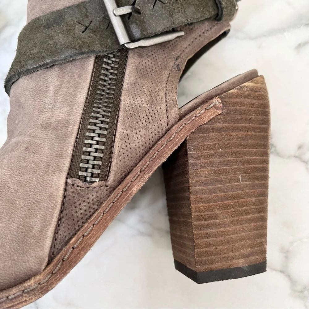 Dolce Vita brown distressed leather peep toe heeled ankle boots sandals 7.5